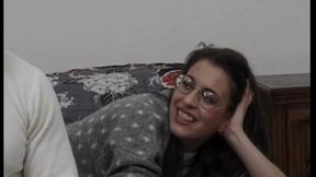 Glasses-wearing Brunette Gets Pounded in Retro Hardcore Fuck