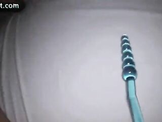 Hot transsexual enjoys ass slam toy