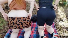 My wife and girlfriend-in-law taking off her clothes in public on the trail! exhibitionism in public!