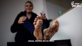 Dirty feet from barefoot walking (POV dirty feet, dirty bare feet, foot goddess, s...