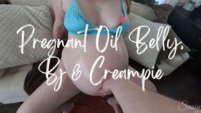 Pregnant Oil Belly Play BJ & Creampie - A POV scene featuring Oil Fetish, Pregnant Belly, POV Blowjob & Close Up Creampie ft MILF Sassypantz