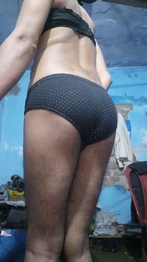 Young Indian Sissy Femboy Wearing His Step Sister's Bra and Panties