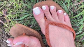 walking around in flip-flops