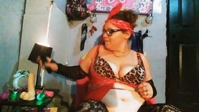 Kepi Carter Pounding pussy with dildo in chair red butterfly teddy and fishnets