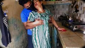 Hot Indian village girl exposes her big tits in the kitchen
