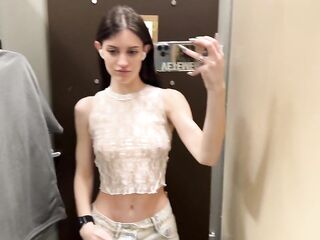 Tiny Teen Luna Transparent Try-On - anybody was spying on me in the fitting room??