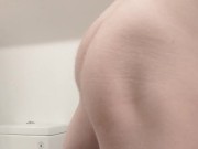 Caged brushing teeth and showing ass