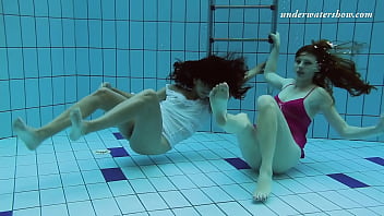 Underwater swimming pool lesbians Lera and Sima Lastova