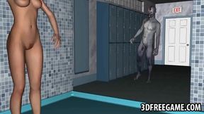 3D Babe Sucks Dick & Gets Fucked Hard By Zombie In Shower Scene