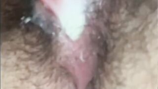 Pounding Bushy Twat until Wet Creamy White Cum