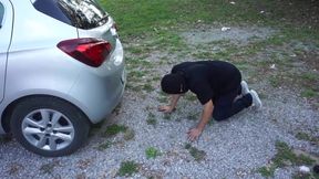 Femdom chick wants to punish him outdoor