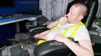 Hung ginger British scally tradesman jerks his thick uncut cock