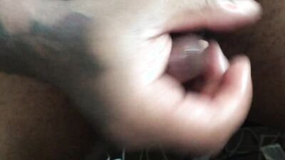 Amateur bloke is stroking his tiny black prick in this close-up video