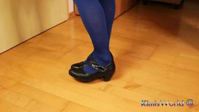 Blue Tights, Mary Jane Heels &amp; Shoeplay Fetish Tease
