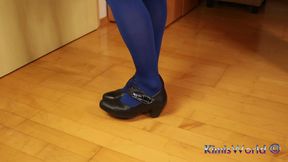 Blue Tights, Mary Jane Heels &amp; Shoeplay Fetish Tease