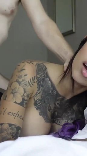 Epic moment from &quot;JohnTronX - Unreal tattooed Thai babe gets banged wearing high heels and jeans&quot;