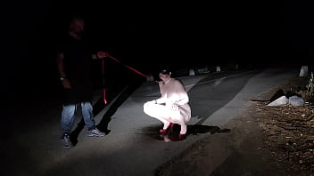 A guy made me suck his cock and piss at the road and then do a public cum walk