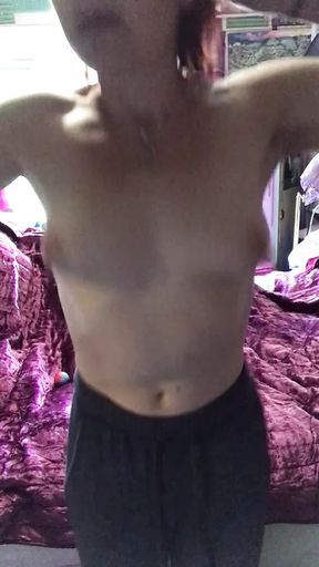 Hot sexy mature woman dances topless and bounces her tits around to 65daysofstatic whilst taking a break from housework