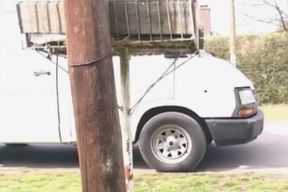 Threesome on moving van