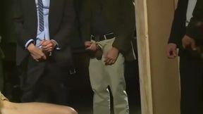 Two lucky mature businessmen get bukkake