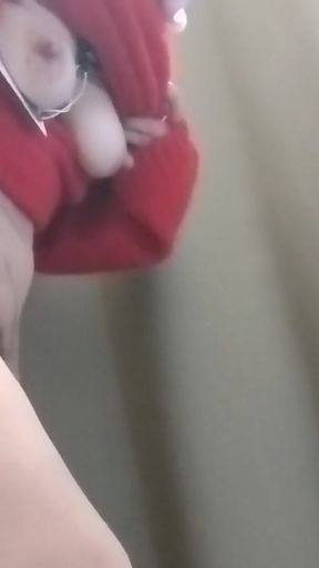 Sexy mom tries on pantyhose. Sexy brunette tries on clothes in fitting room.   Clip 1
