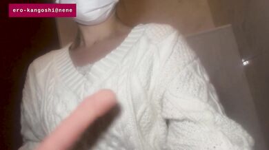 Overworked nurse gets stuffed then fingered hard in public bathroom after he touches her