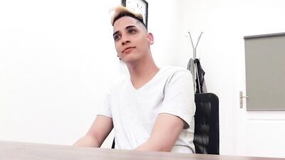 Shy twink gets naked and opens legs to be fucked at casting interview