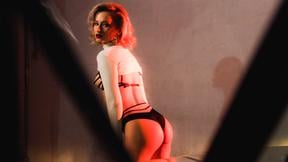 Petite blonde MILF with ass Polina striptease on top of a car