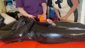 GLOVED NURSE TEACHES the LATEX NURSE how TO MILK AND USE SOUNDING RODS on the PATIENT'S DICK, with FINAL CUMSHOT