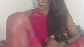 Indian sissy crossdresser milking in stockings on Christmas day