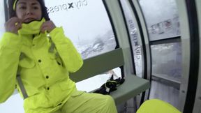 Petite blonde gets hot cum on her face in ski lift