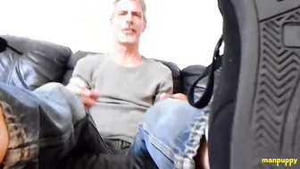 Older Stepdad Teases with Bare Feet and Makes You Clean His Boots
