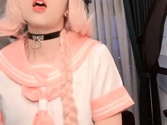 Solo shemale amateur with big tits masturbating
