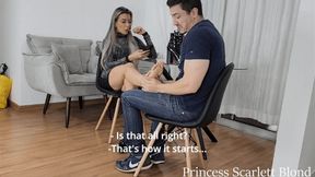 Princess Scarlett Blond - Tinder date gone wrong EP 1 - Bratty Scarlett teaches jerk a lesson - FOOT WORSHIP - HUMILIATION - FOOT DOMINATION - HIGH HEELS - TOE SUCK - BOOTS - SOLES - VINYL - FOOT HUMILIATION -