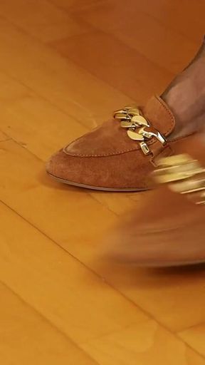 Asmr Nylon Footsteps - Shiny Flats Tapping on Wooden Floor