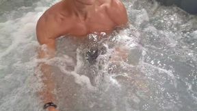 Amateur Solo Male Jerk Off in Outdoor Hot Tub on Balcony - Sexy Strip Until Huge Cumshot