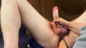 Slowly fisting hubby's hole for huge cumshot