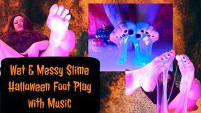 Halloween Wet and messy slime foot play with music