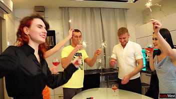 College babe gets facial in big New Year's orgy