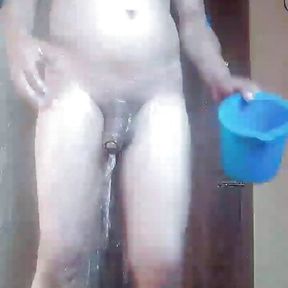 indian boy bathing