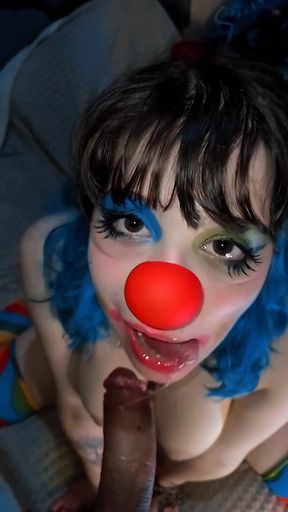 Clown girl gives the sloppiest head for cum. She likes a little facefuck
