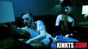 ”Redhead Sebastian Keys welcomes the huge dick of slim Shiri Allwood”