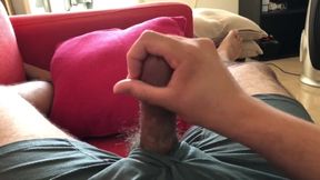 Jerking his thick cock until it explodes in his college dorm with boxer briefs