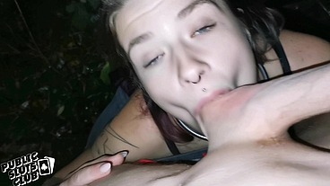 RISKY PUBLIC ROADSIDE BLOWJOB ENDS WITH HUGE FACIAL
