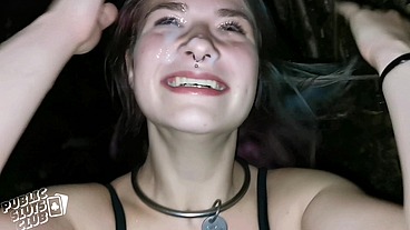 RISKY PUBLIC ROADSIDE BLOWJOB ENDS WITH HUGE FACIAL