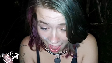 RISKY PUBLIC ROADSIDE BLOWJOB ENDS WITH HUGE FACIAL