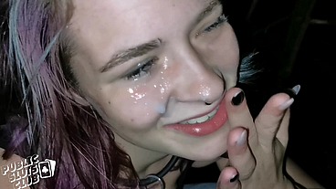 RISKY PUBLIC ROADSIDE BLOWJOB ENDS WITH HUGE FACIAL
