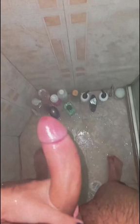 Son of Lilith jerking his big uncut cock and eating his own cum