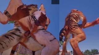 Homosexual Unshaved Toon - Super-Naughty Tigers Yiffing - Split Screen