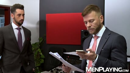 Suited businessmen Massimo Piano and Matthew Anders relentlessly breed